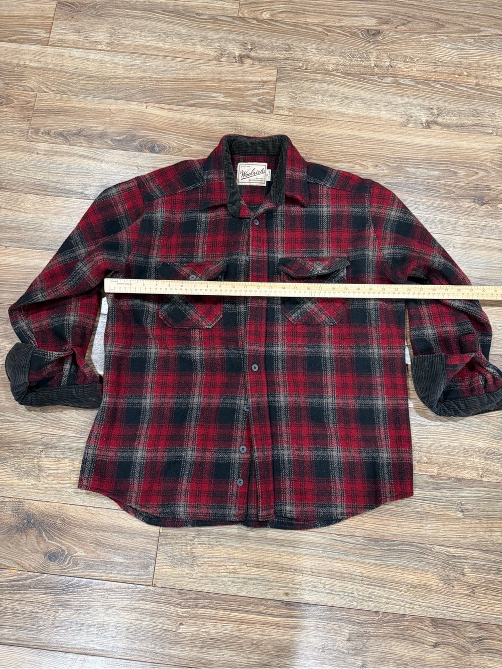 Vintage Woolrich Red and Black Plaid Cord Collar wool Shirt Jacket